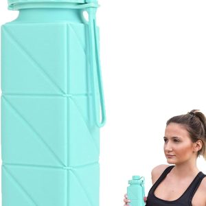 Leakproof Foldable Water Bottle, Reusable Silicone Travel Cup, 600ml Foldable Water Cup, Portable Square Water Bottle, Silicone Foldable Bottle Gym, Water Bottle For Backpacking